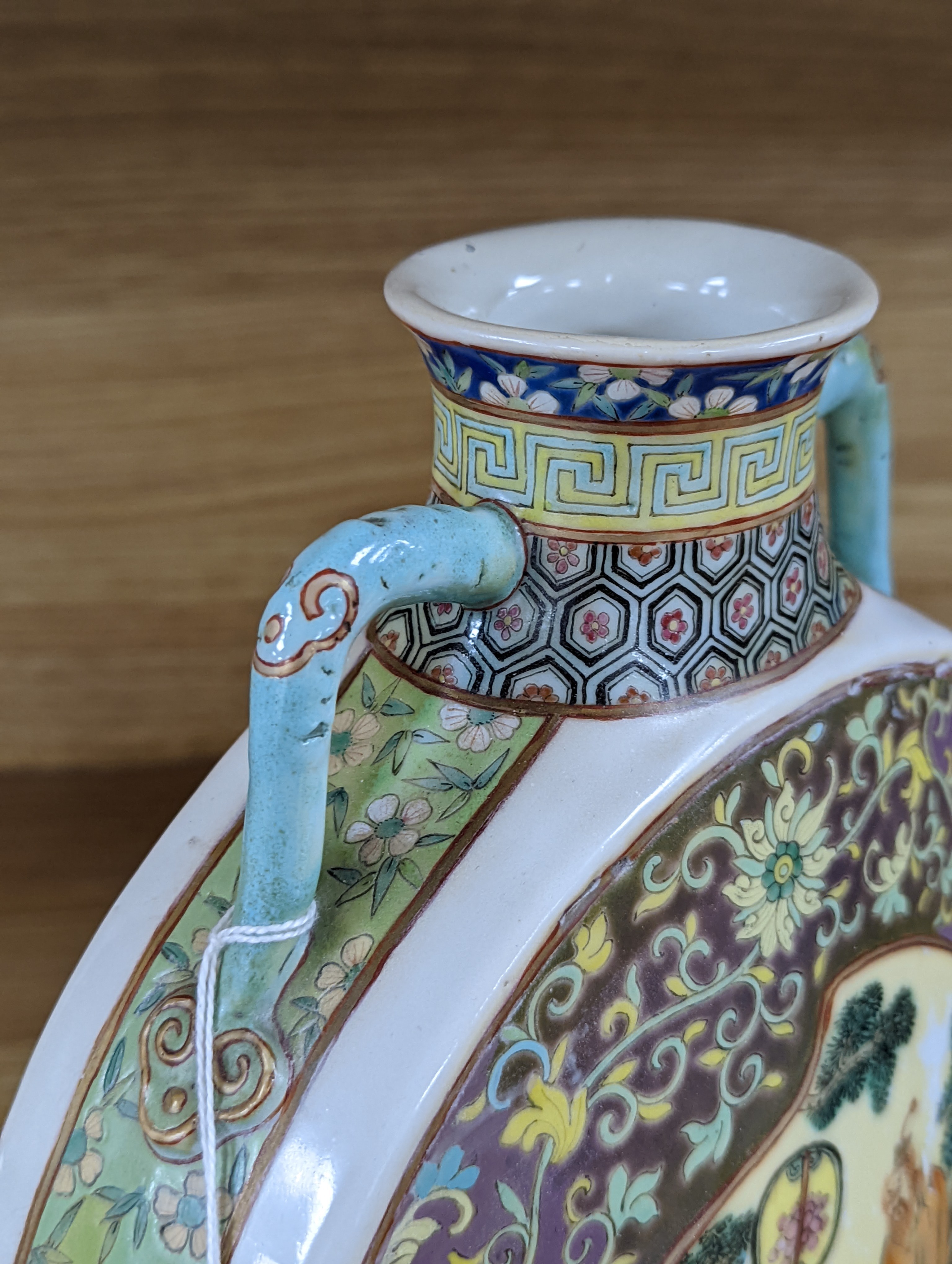 A Chinese famille rose moon flask, 19th century, restored 27cm